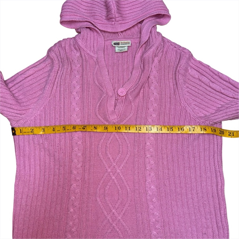Vintage Y2K Faded Glory Pink Hooded Cable Knit Sweater Ribbed Missy L Fits S/M - Picture 5 of 7